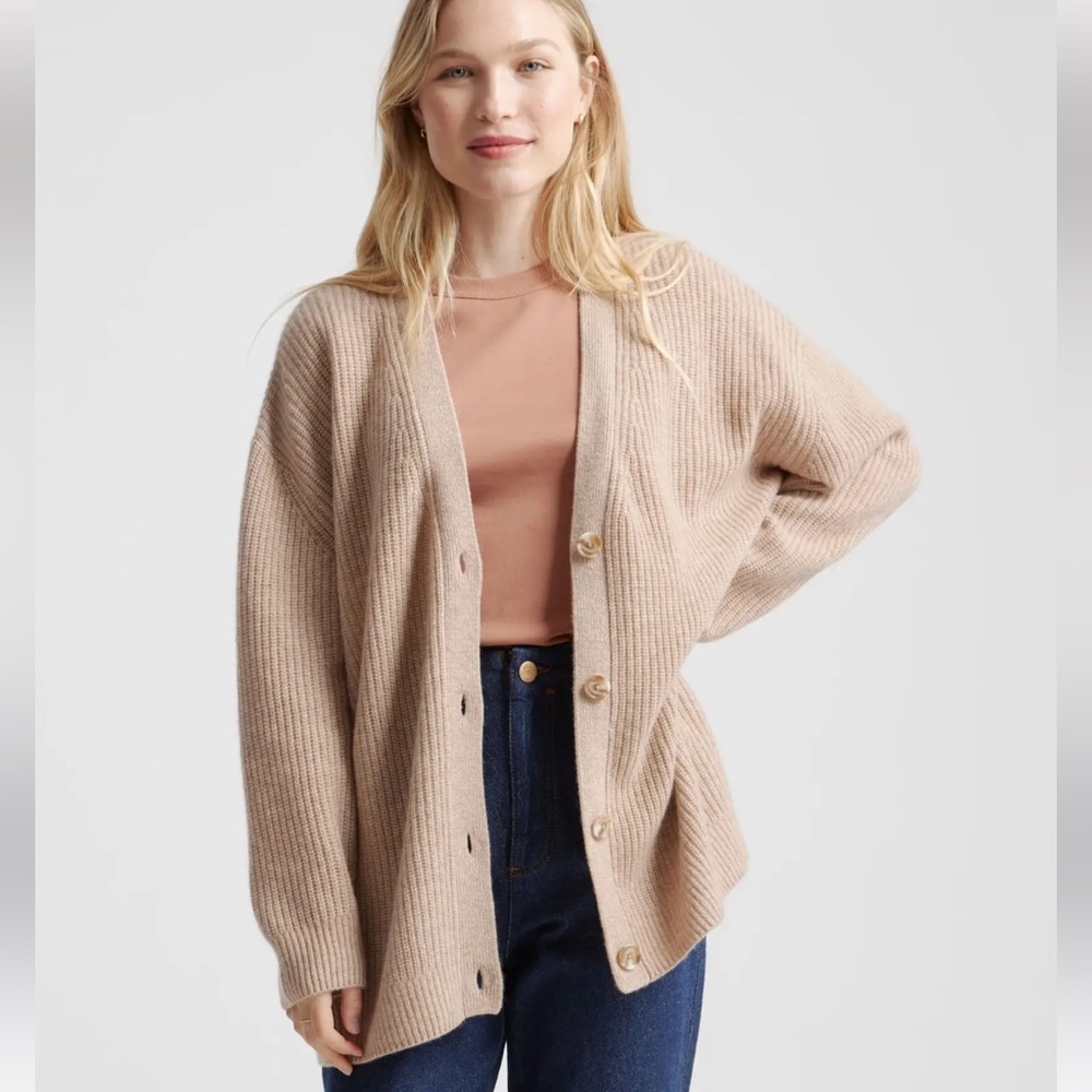Quince Cashmere Oversized Boyfriend Cardigan Sweater